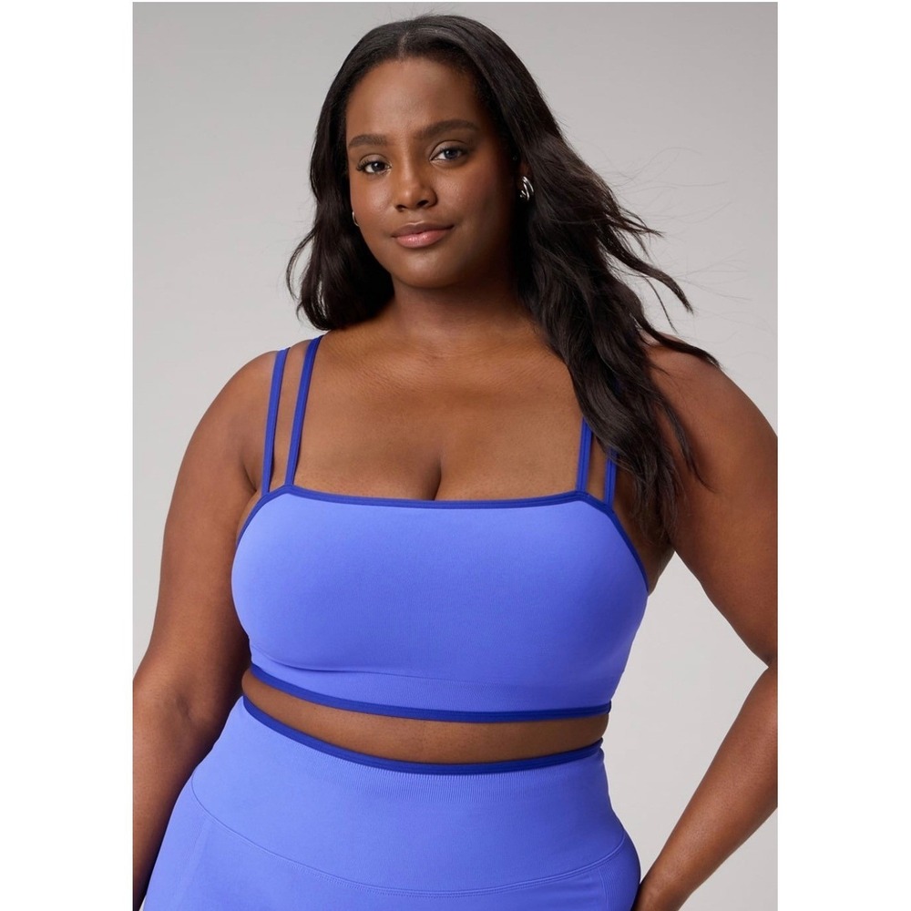 Fabletics Womens Seamless Double Strap Sports Bra Blue Plus Size 2X Activewear